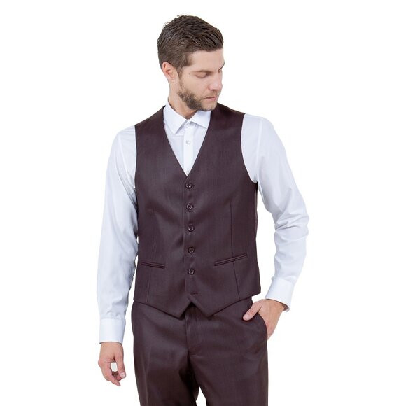 Modern Fit Sharkskin 3pc Men's Suit Set, Burgundy - Picture 2 of 6